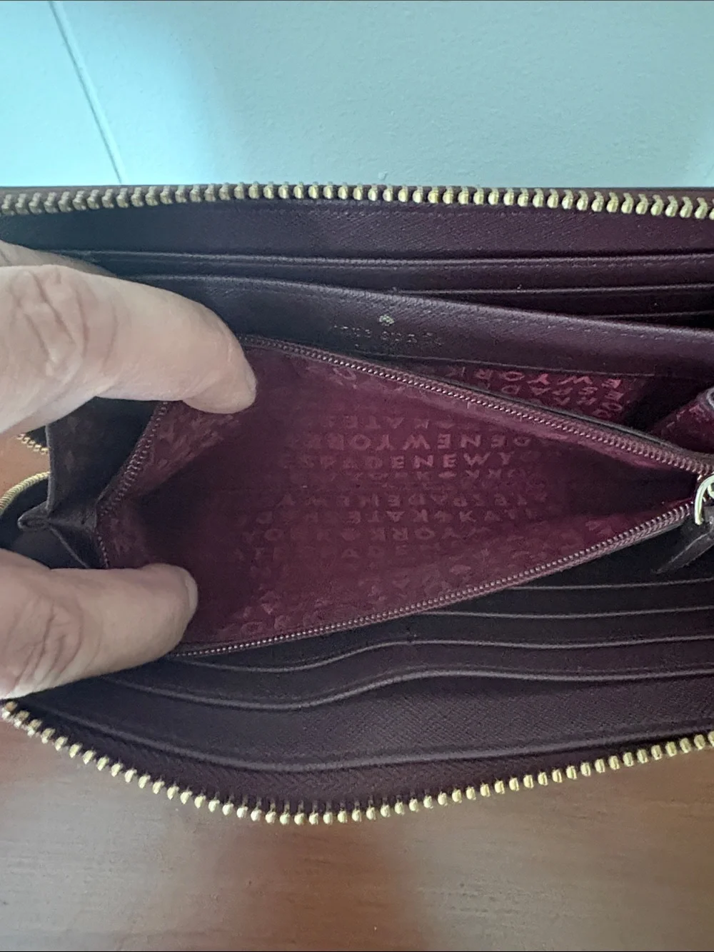 Kate Spade NY Laurel Way Neda Saffiano Burgundy Leather Zip Continental Wallet